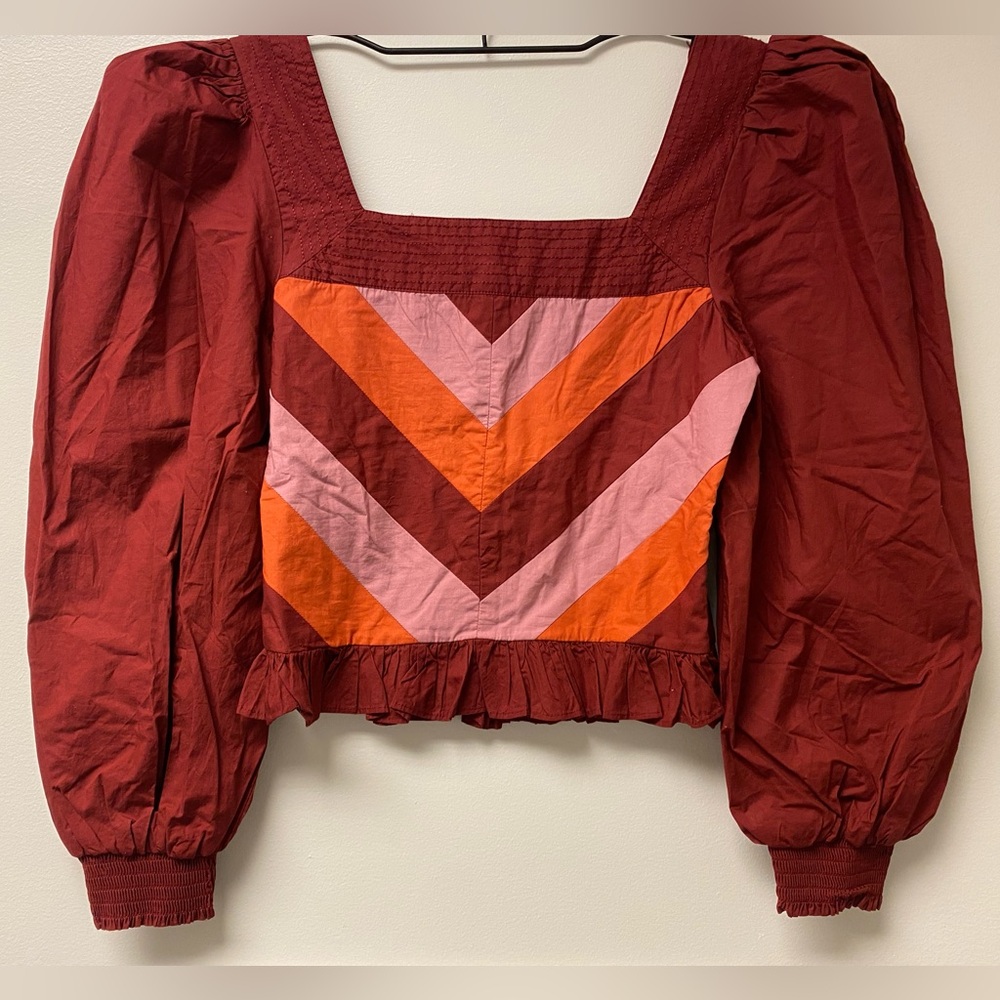 Anthropologie Love the Label Chevron Puff Sleeve Top XS